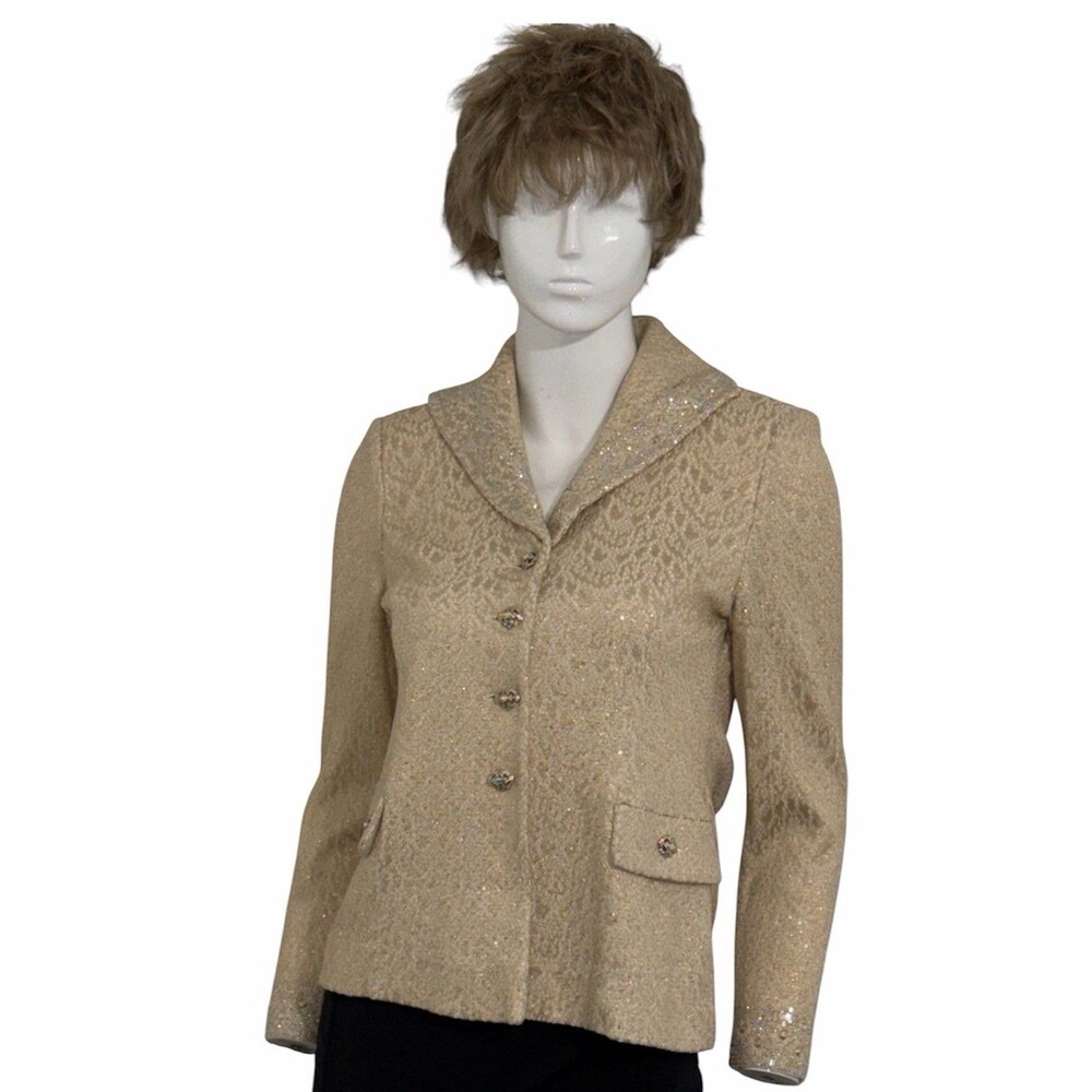 St. John Marie Gray Metallic Gold Embellished Jacket Women's 2 Formal